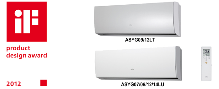 Logo mark of iF product design award 2012.Photos of ASYG09/12LT,ASYG07/09/12/14LU,remote controller.