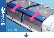 フィルターおそうじのブラシでホコリをこすりとっているところのイメージ写真。