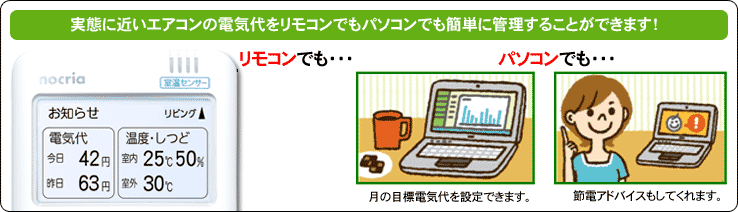 実態に近いエアコンの電気代をリモコンでもパソコンでも簡単に管理できます。