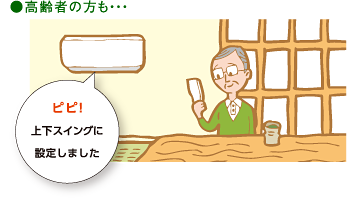 高齢者の方も・・・ピピ！上下スイングに設定しました。