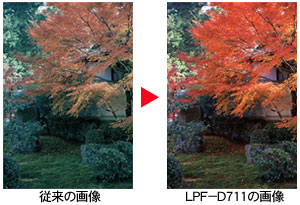 従来画像とLPF-D711画像（イメージ写真）のコ自然であざやかな色の比較例。