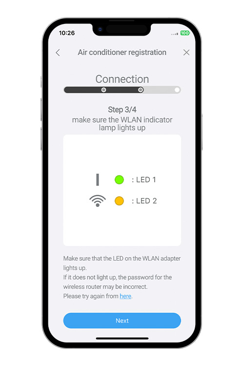 Le témoin lumineux LAN de l’appareil intérieur s’allume.