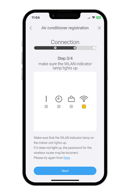 Le témoin lumineux LAN de l’appareil intérieur s’allume.