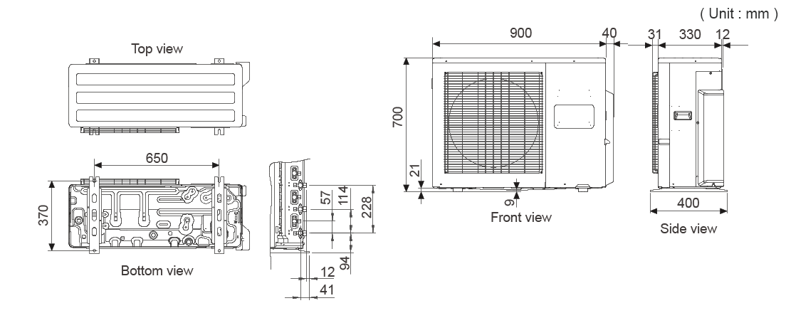 Outdoor Unit Dimensions : 700×900×330mm