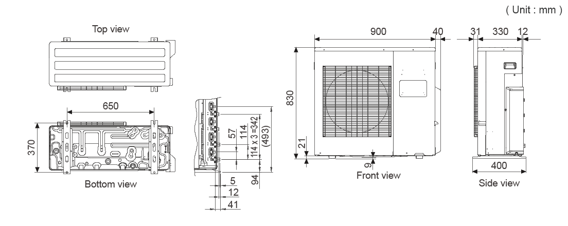 Outdoor Unit Dimensions : 830×900×330mm