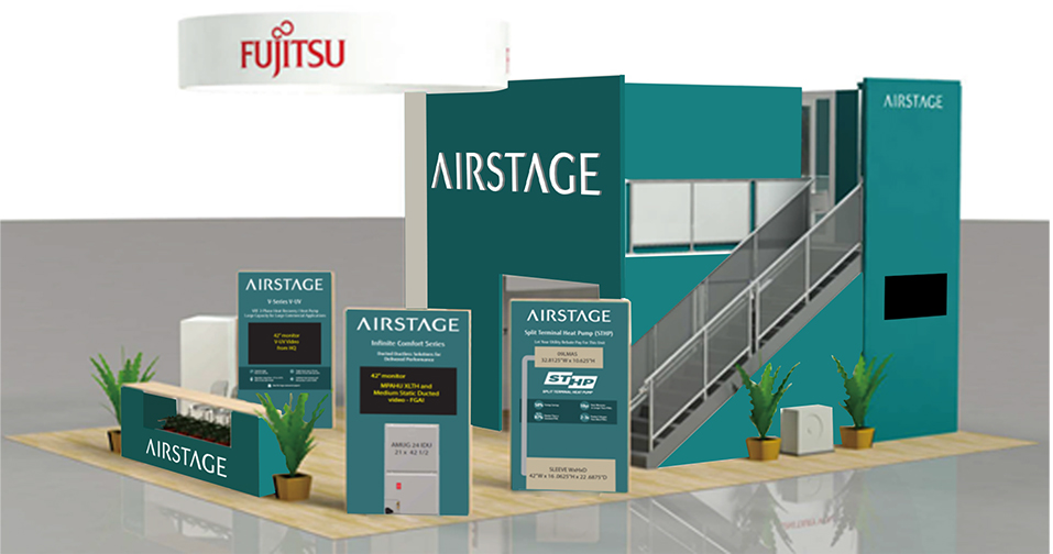 Fujitsu General's booth, designed based on the brand concept of AIRSTAGE (illustration)（JPG: 195KB）