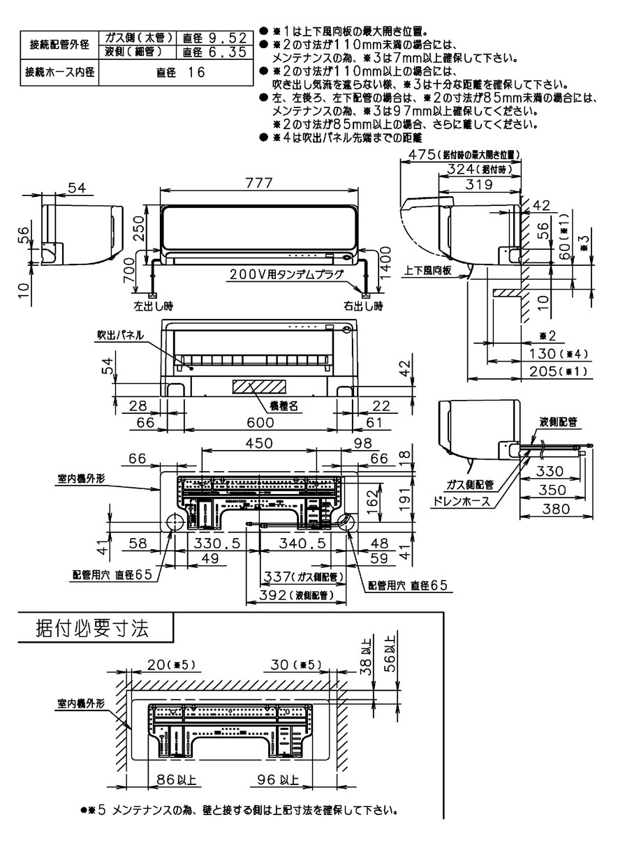 室内機据付寸法