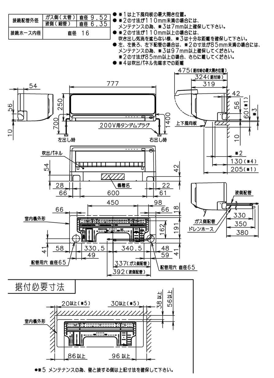 室内機据付寸法