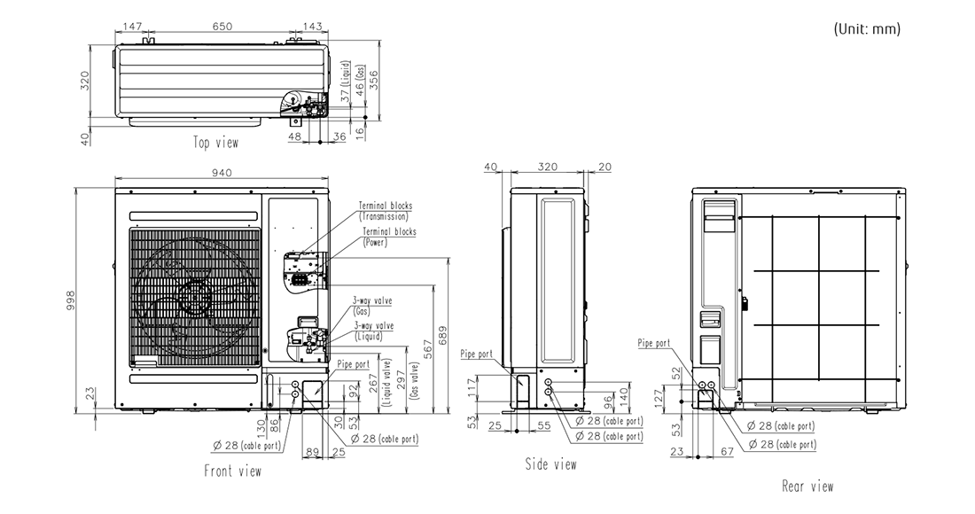 Mått på AIRSTAGE VRF J-VS-serien Mått på AIRSTAGE VRF J-VS-serien